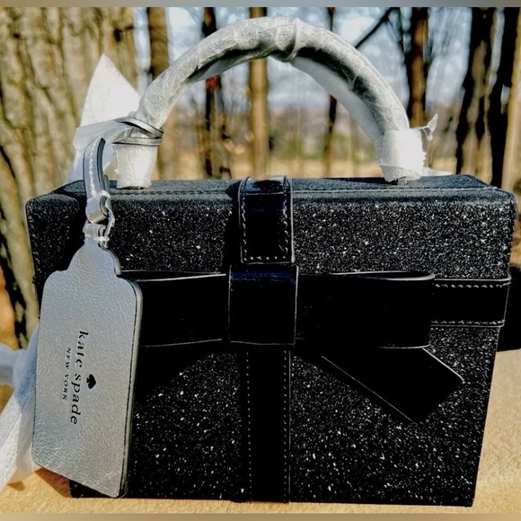 kate spade Handbags - Kate Spade Black Glitter Wrapping Party Satchel | Crossbody Bow Purse | NWT